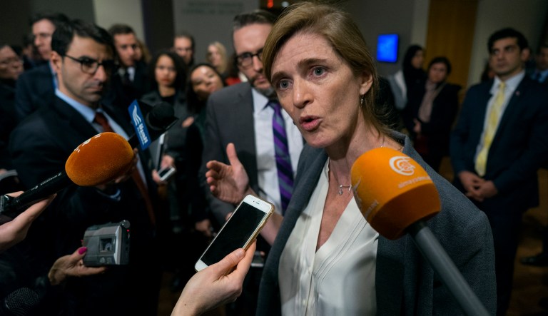 Power said that she had hosted 37 women ambassadors for an election night party in 2016. (AP Photo/Craig Ruttle)