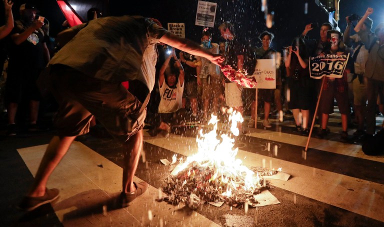 It is a little ludicrous to suggest that anyone's right to free speech is impeded by a law protecting the American flag from incineration, when anyone can lawfully decry the flag as a symbol of tyranny, racist exploitation, hypocrisy, or any other evil for which they think America damnable. (AP Photo/Matt Slocum)