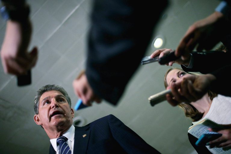 Sen. Joe Manchin, D-W.Va., talks with reporters after being briefed by military officals about the prisoner exchange that freed Army Sgt. Bowe Bergdahl at the U.S. Capitol June 10, 2014 in Washington. (Photo by Chip Somodevilla/Getty Images)