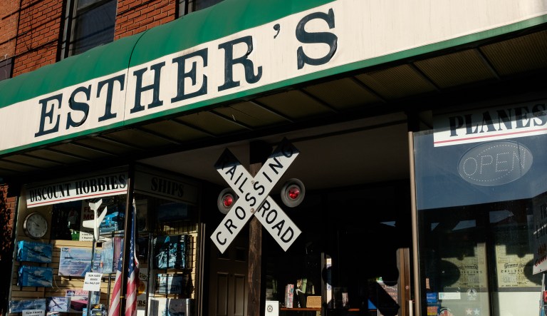 The sun lights the front of Esther's Hobby Shop in Millvalle, Pa., on October 31, 2017. (Justin Merriman for the Washington Examiner)