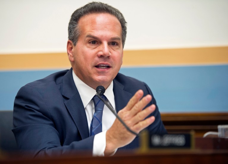 Rep. David Cicilline, D-R.I., questions Deputy Attorney General James Cole as he testifies before the House Judiciary Committee hearing on Examining Recommendations to Reform FISA Authorities, on Capitol Hill in Washington, Tuesday, Feb. 4, 2014. Cicilline is the newest member of the committee. (AP Photo/Cliff Owen)