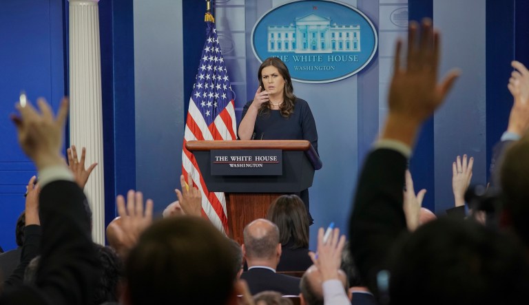 Sanders went on to suggest that a review of the questions asked during White House press briefings would show reporters asking about the Russia investigation far more than they ask about policies. (AP Photo/Pablo Martinez Monsivais)