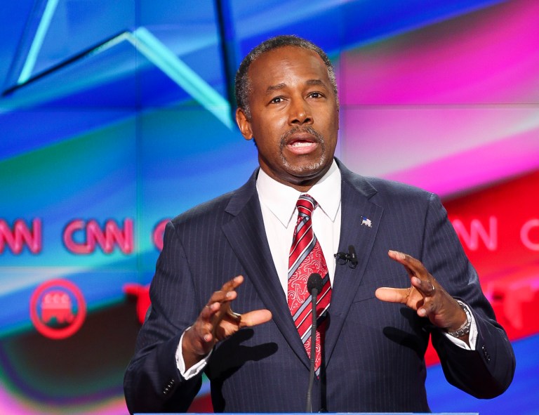 Republican presidential candidate Ben Carson urged supporters to donate to keep his campaign afloat through the Super Tuesday primaries. (AP Photo/Houston Chronicle, Gary Coronado, Pool)