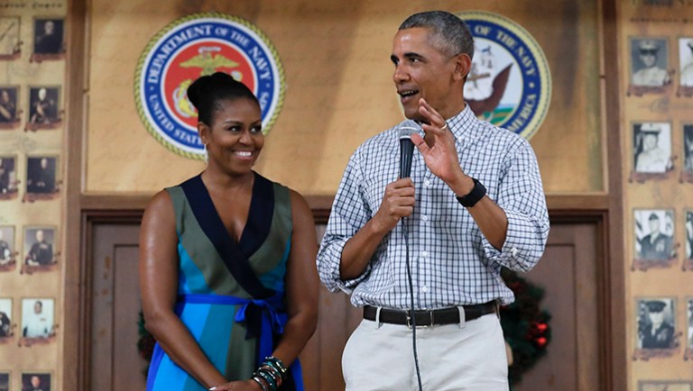 Former President Barack Obama and his wife Michelle will host Chicago leaders at a private event in Chicago on Wednesday. (AP Photo/Carolyn Kaster)