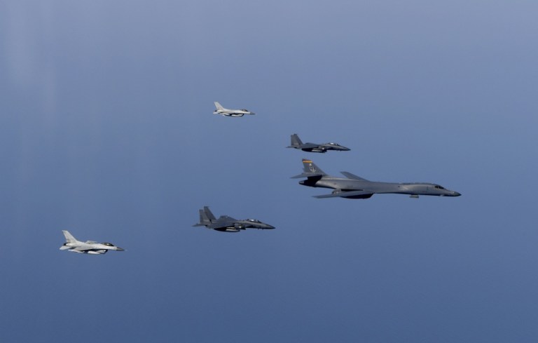 The U.S. Air Force sent a B-1B Lancer long-range bomber to fly over South Korea Wednesday as a 