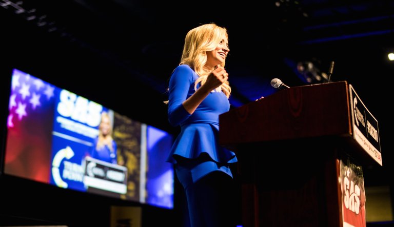 Republican National Committee spokeswoman Kayleigh McEnany told students that age should not hold them back from pursuing their political goals. (via Devin Sena)