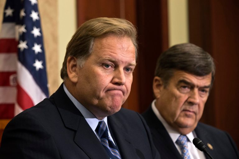 FILE - In this Oct. 8, 2012 file photo, House Intelligence Committee Chairman Rep. Mike Rogers, R-Mich., left, and and the committee's ranking Democrat, Rep. C.A. 