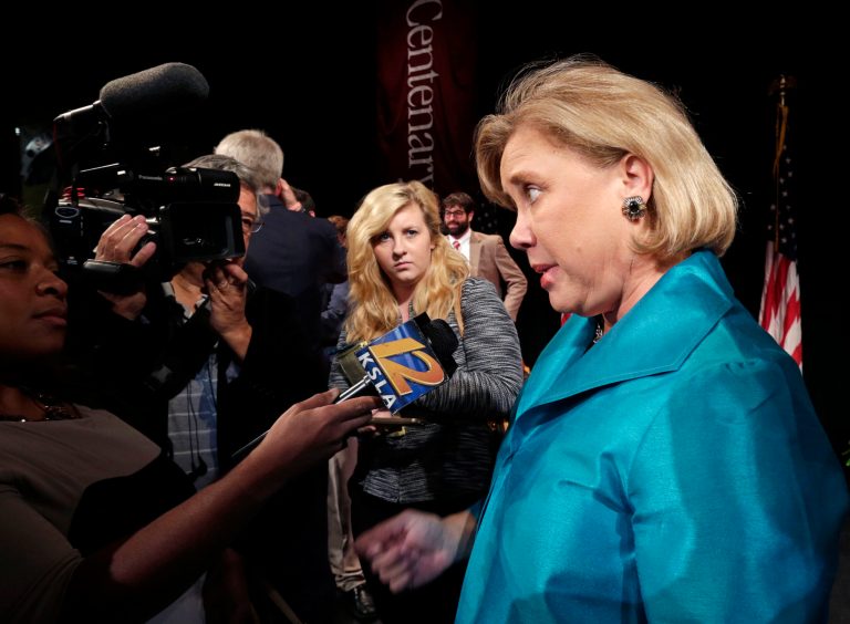 Sen. Mary Landrieu, D-La., talks to the media after a debate in Shreveport, La., Tuesday. (AP/Gerald Herbert)