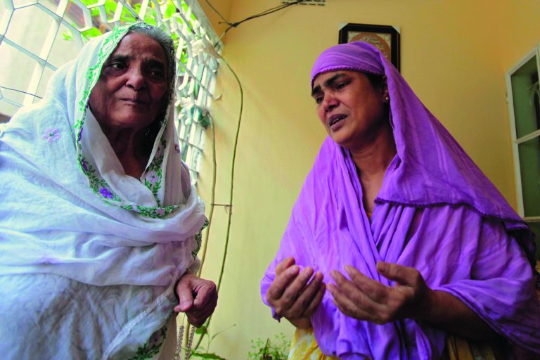 Grandmother, left, and aunt of Bangladeshi Quazi Mohammad Rezwanul Ahsan Nafis weep in his home in the Jatrabari neighborhood in north Dhaka, Bangladesh, Thursday, Oct. 18, 2012. The FBI arrested 21-year-old Nafis on Wednesday after he tried to detonate a fake 1,000-pound (454-kilogram) car bomb, according to a criminal complaint. His family said Thursday that Nafis was incapable of such actions. (AP Photo/A.M. Ahad)