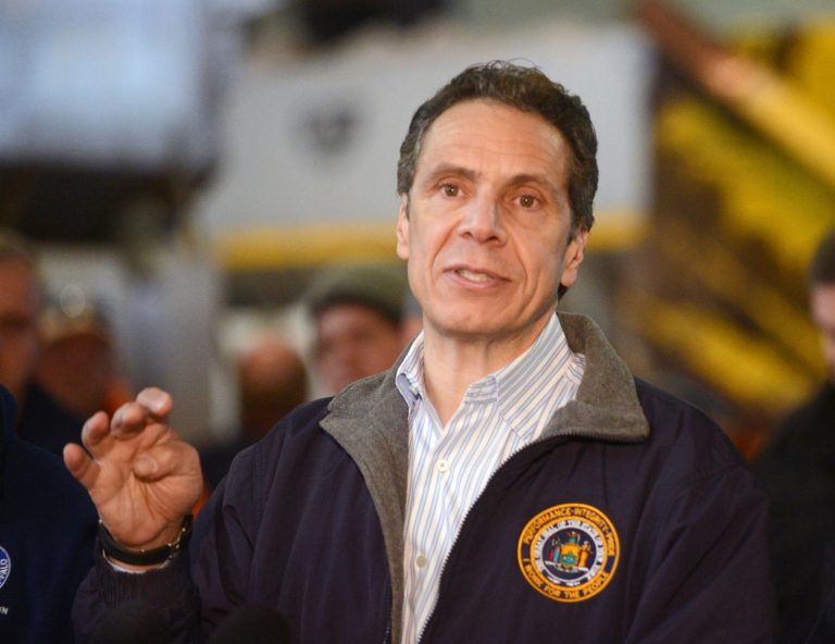Governor Andrew M. Cuomo answers a question from the media during a storm briefing at the Thruway Authority in Cheektowaga, N.Y. Wednesday, Nov.19, 2014. (AP Photo/Gary Wiepert)