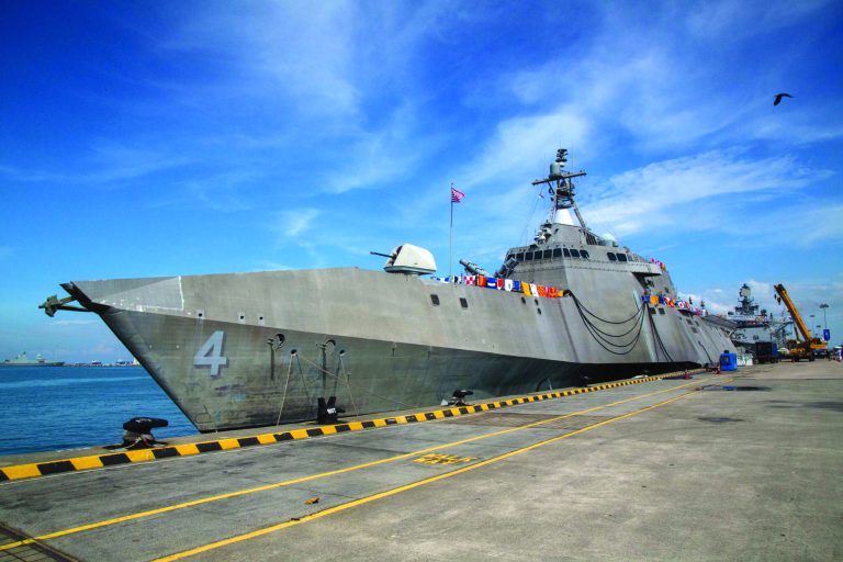 The littoral combat ship, or LCS, has been roundly criticized for not making good on its design promise of a shore-hugging, minimally manned ship that can be outfitted with modules to fight surface, submarine and mine threats. It has suffered cost overruns, engineering problems and a lack of capabilities. (Nicky Loh/Bloomberg)