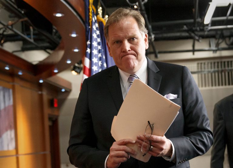 FILE - This March 25, 2014 file photo shows House Intelligence Committee Chairman Mike Rogers, R-Mich., leaving a press conference on Capitol Hill in Washington. The chairs of both the House and Senate intelligence committees prodded President Barack Obama on Sunday, Aug. 31, 2014, to take decisive action against the growing threats from Islamic State militants on U.S. soil. 