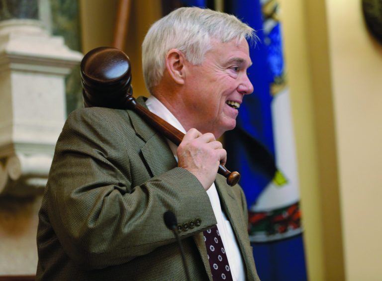 House speaker William Howell, readies the gavel at the start of the session at the Capitol Friday, Jan. 11, 2013 in Richmond, Va. Legislators met for only a few moments before adjourning for the weekend. (AP Photo/Steve Helber)