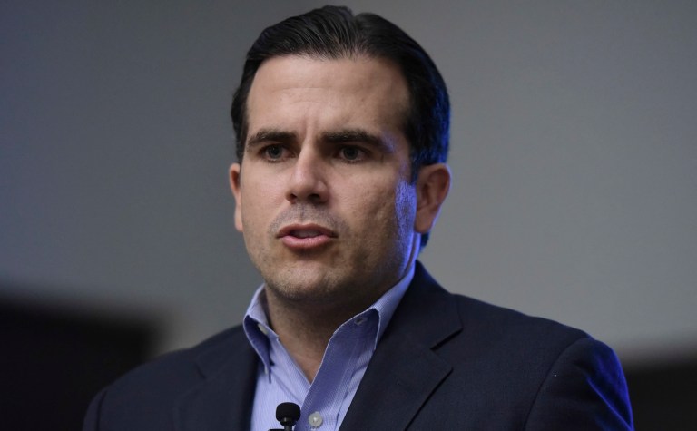 Ricardo Rossello decried claims that the U.S. territory will self-implode if it does not reach an agreement. (AP Photo/Carlos Giusti)