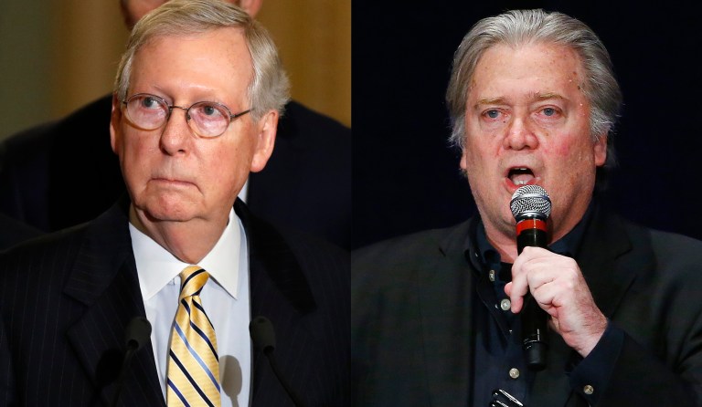 On the ballot in Alabama, it will be Roy Moore versus Doug Jones come Dec. 12. The special Senate election, however, is widely seen as a proxy war between Senate Majority Leader Mitch McConnell, R-Ky., and former White House strategist Steve Bannon. (AP Images)