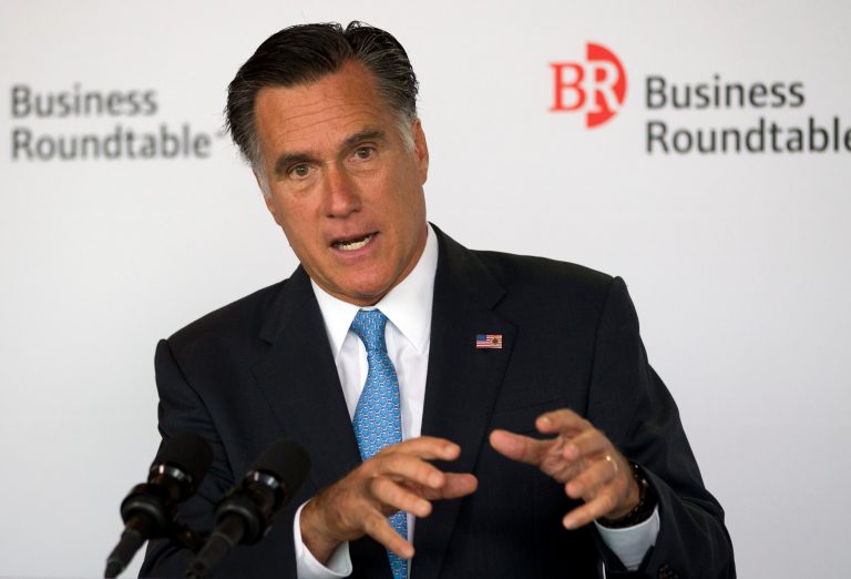   Republican presidential candidate, former Massachusetts Gov. Mitt Romney speaks during the Business Roundtable quarterly meeting at the Newseum in Washington, Wednesday, June 13, 2012. (AP Photo/Evan Vucci)  