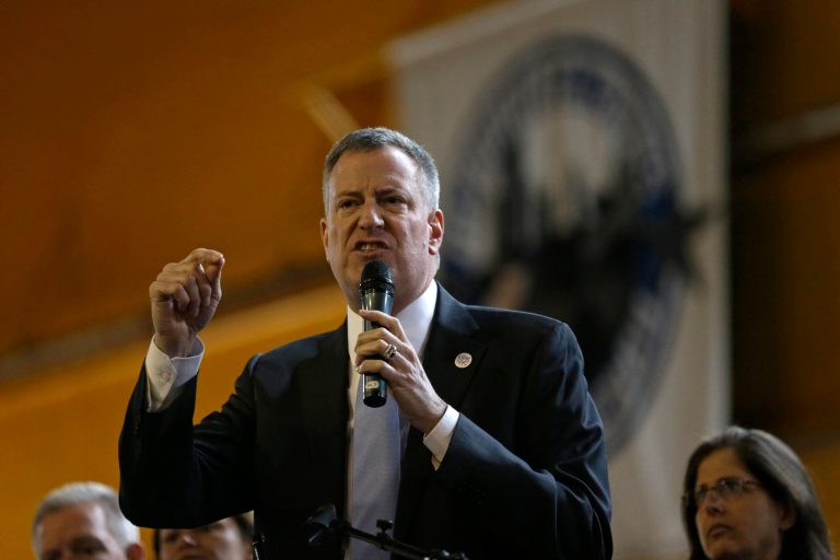 New York City Mayor Bill de Blasio during a universal Pre-K event on March 4 in Albany, N.Y. (AP/Mike Groll)