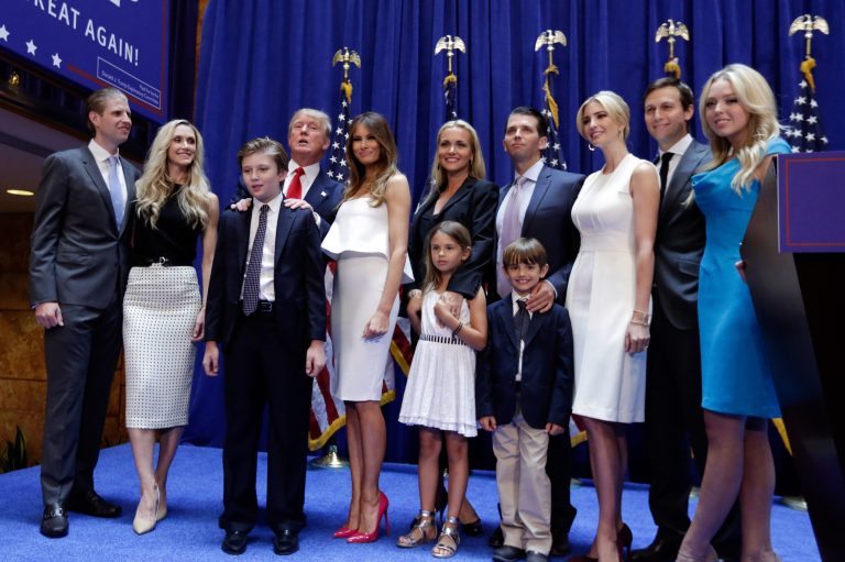Donald Trump poses with his family after his announcement that he will run for president of the United States, June 16, 2015. (AP Photo/Richard Drew)