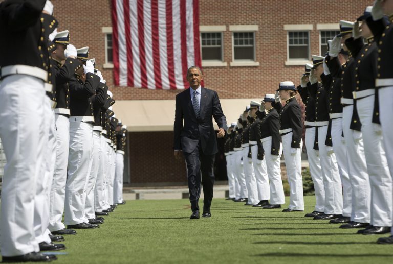 President Obama stressed that climate change is an issue that will affect the jobs that Coast Guard graduates were trained to do. (AP Photo)Â 