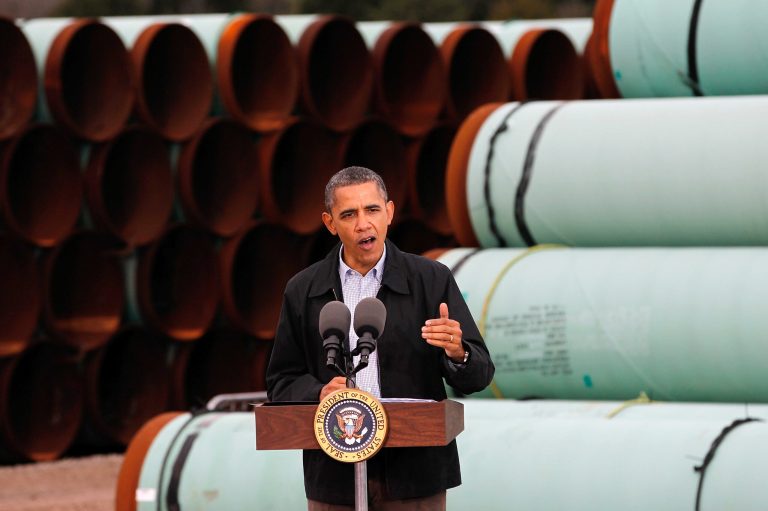 President Obama speaks at the southern site of the Keystone XL pipeline on March 22, 2012, in Cushing, Oklahoma. (Tom Pennington/Getty Images)