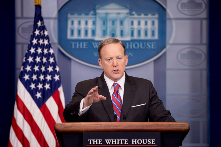 White House press secretary Sean Spicer said the White House is still discussing how to proceed after the bill fell apart on Friday. (AP Photo/Andrew Harnik)