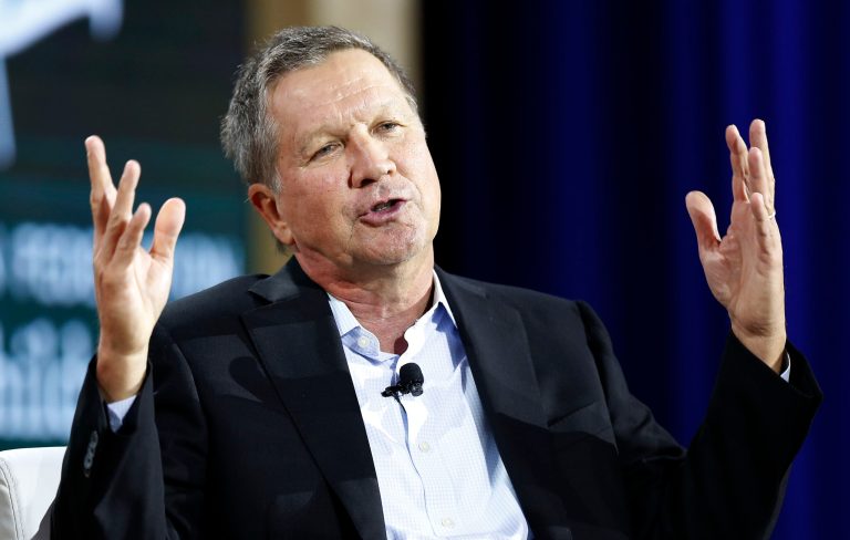 Republican presidential candidate Gov. John Kasich, R-Ohio, speaks during an education summit Wednesday, Aug. 19, 2015, in Londonderry, N.H. (AP Photo/Jim Cole)
