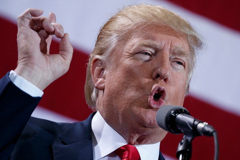 Of course Donald Trump mentioned his opponent's email issue — who wouldn't? — in a Colorado speech Sunday, but he did not dwell on the subject at anywhere near the length he has in the past. (AP Photo)