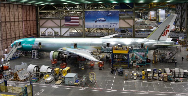 In this June 2, 2011 photo, the Boeing Co. 777 airplane assembly line is shown, in Everett, Wash. (AP File)