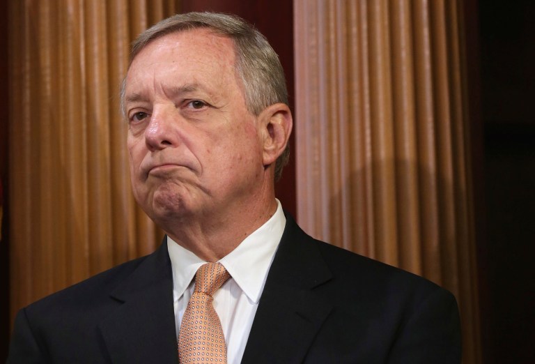 Senate Majority Whip Richard Durbin, D-Ill., participates in a news conference at the U.S. Capitol July 10, 2014 in Washington. (Photo by Chip Somodevilla/Getty Images)