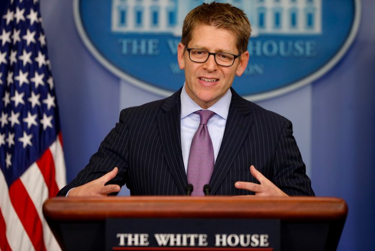 White House press secretary Jay Carney briefs reporters at the White House in Washington, Thursday, Feb. 6, 2014. (AP Photo/Charles Dharapak)