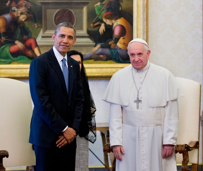 President Barack Obama meets with Pope Francis, March 2014 at the Vatican. (AP Photo/Pablo Martinez Monsivais)