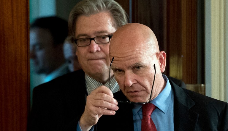 A feud between White House national security adviser H.R. McMaster and the president's chief strategist, Steve Bannon, is underway. (AP Photo/Andrew Harnik)