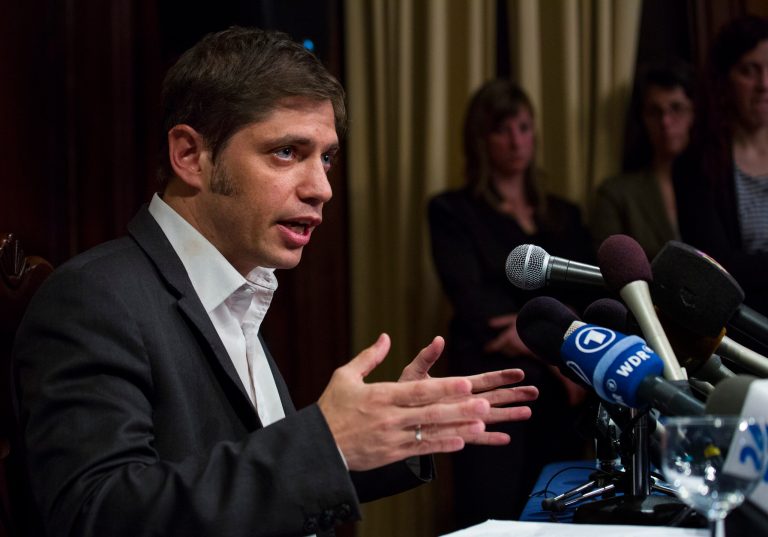 Axel Kicillof, Argentina's economy minister, addresses member of the news media after a negotiation session, Wednesday July 30, 2014,  at the Argentinean Consulate in New York. Argentina officials and U.S. bondholders met for the first time in hopes of preventing an Argentine default. (AP Photo/Craig Ruttle)
