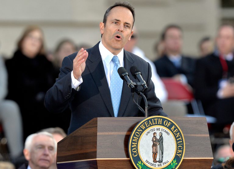 Kentucky Gov. Matt Bevin is hoping that eliminating the name of the clerk from the form will make it easier for officials with religious objections to process the licenses. (AP Photo/Timothy D. Easley)