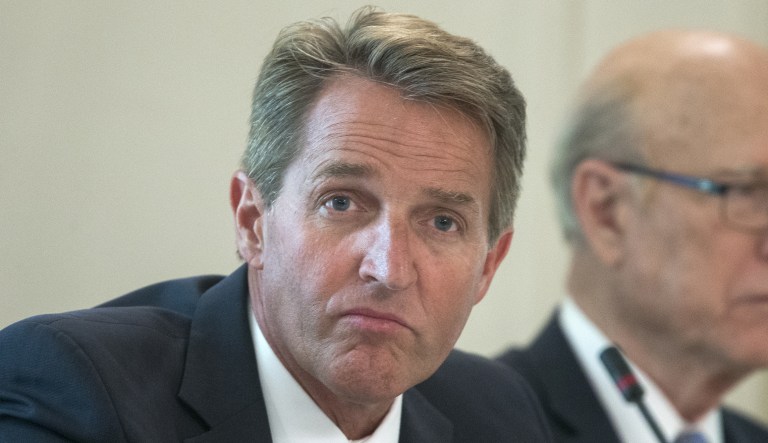 Sen. Jeff Flake, R-Ariz., took a jab at President Trump on Monday for saying that because Democratic lawmakers didn't applaud his State of the Union they were 