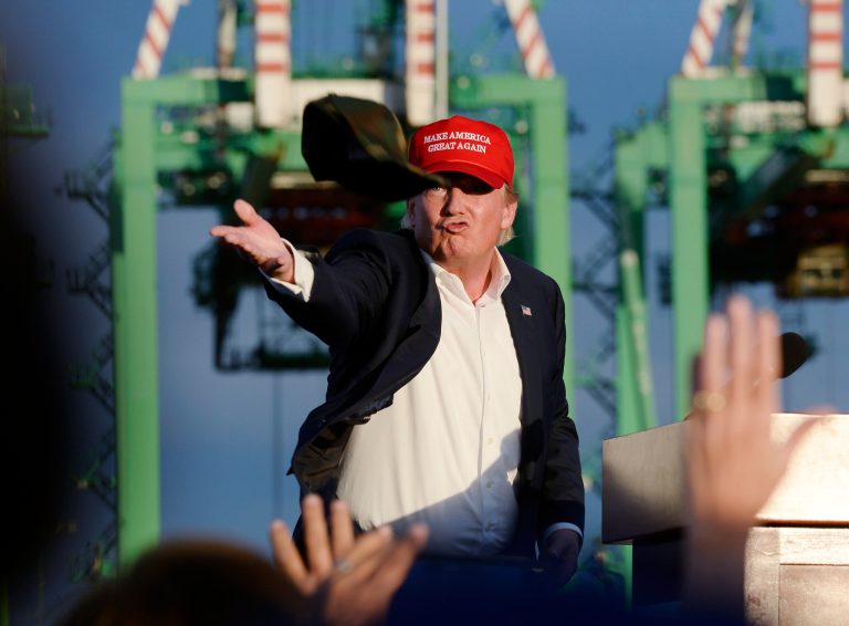 Republican presidential candidate Donald Trump speaksÂ to supporters at campaign event aboard the USS Iowa battleship in Los Angeles Tuesday. (AP Photo/Kevork Djansezian)