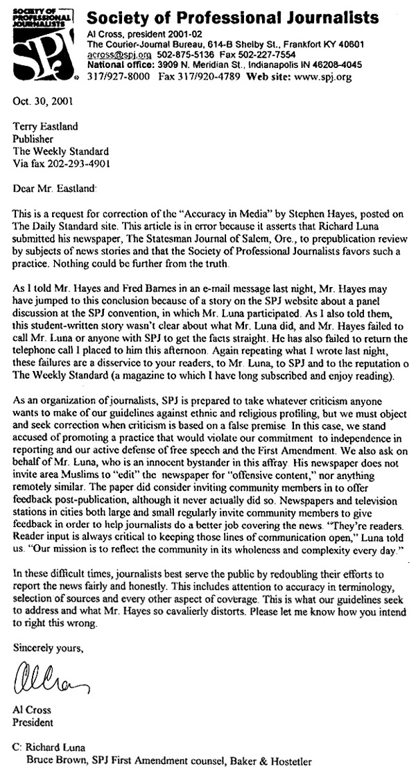 Letter from Al Cross