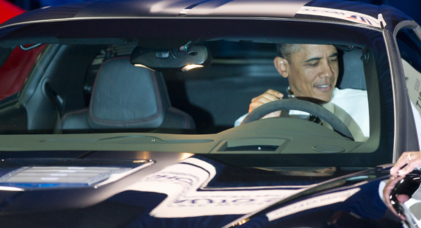 President Obama at a recent auto show. AP Photo