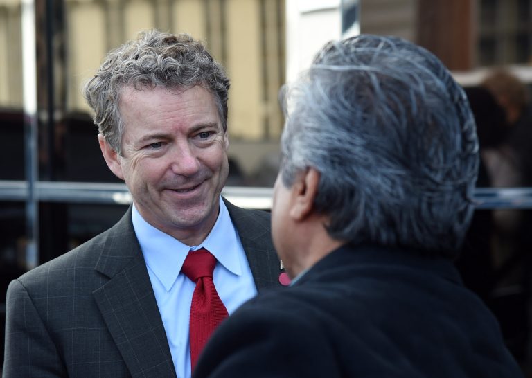 Sen. Rand Paul, R-Ky., greets guests outside the Peppermill Restaurant & Fireside Lounge on Jan. 16, 2015 in Las Vegas. (Photo by Ethan Miller/Getty images)