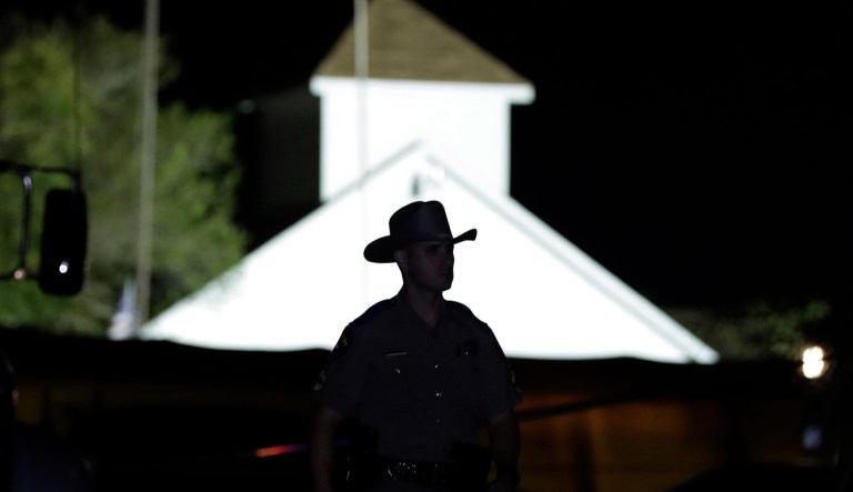 A massacre Sunday at the First Baptist Church in Sutherland Springs, Texas left 26 worshippers dead and 20 others injured. (AP Photo/Eric Gay)