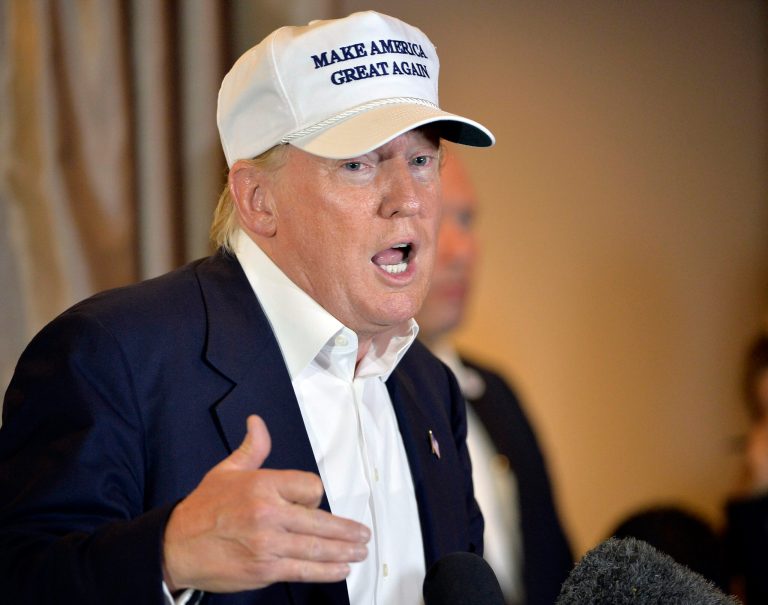 Republican presidential hopeful Donald Trump speaks during a brief stop at a campaign event in Laredo, Texas. (AP Photo/Darren Abate)