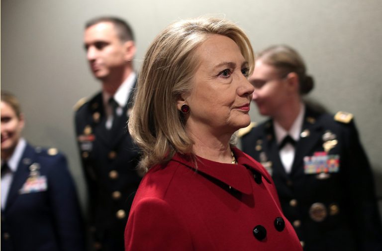 ARLINGTON, VA - FEBRUARY 14:  Former U.S. Secretary of State Hillary Clinton arrives for a presentation ceremony for the Department of Defense's highest award for public service at the Pentagon February 14, 2013 in Arlington, Virginia. Secretary Clinton recently retired from public service.  (Photo by Win McNamee/Getty Images)