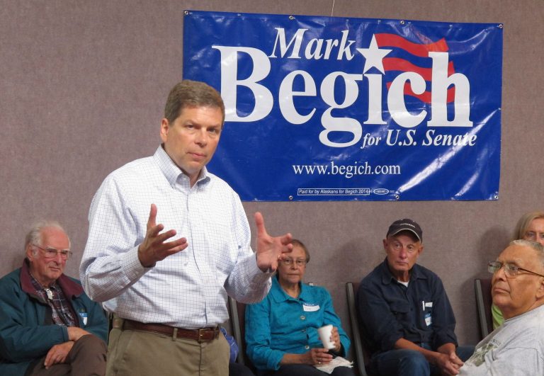 Sen. Mark Begich, D-Alaska, speaks at a campaign rally at a local church on Thursday in Juneau, Alaska. (AP/Becky Bohrer)