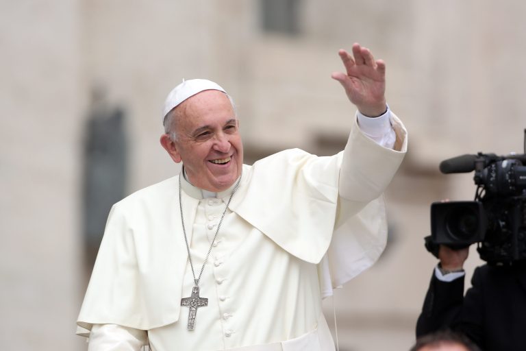 Pope Francis waves to the faithful during his weekly audience in St. Peter's Square on October 15 in Vatican City, Vatican. (Getty images/Franco Origlia)