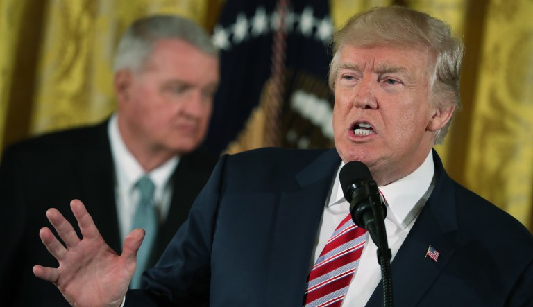 President Trump on Monday announced plans to privatize the country's air traffic control system. (AP Photo/Andrew Harnik)