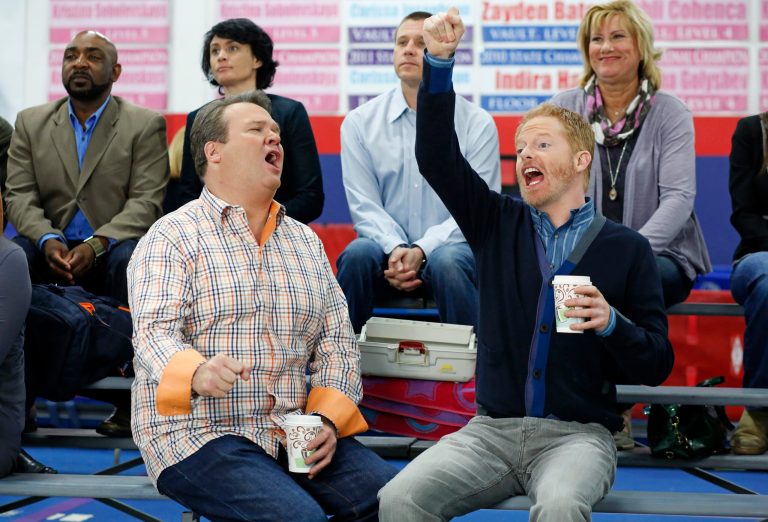 This TV publicity image released by ABC shows Eric Stonestreet, as Cameron, left, and Jesse Tyler Ferguson as Mitchell in a scene from the comedy 