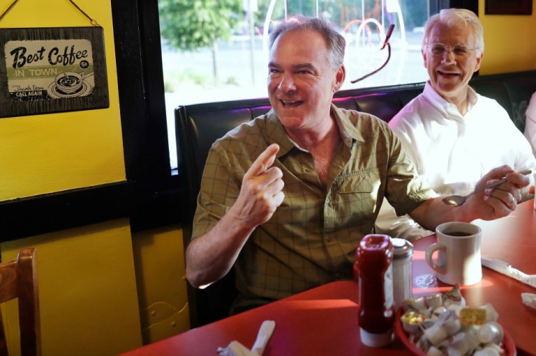 Tim Kaine, the newly named running mate to Hillary Clinton, is personally opposed to abortion due to religious beliefs, but has a 100 percent pro-choice voting record in the Senate. (AP Photo)