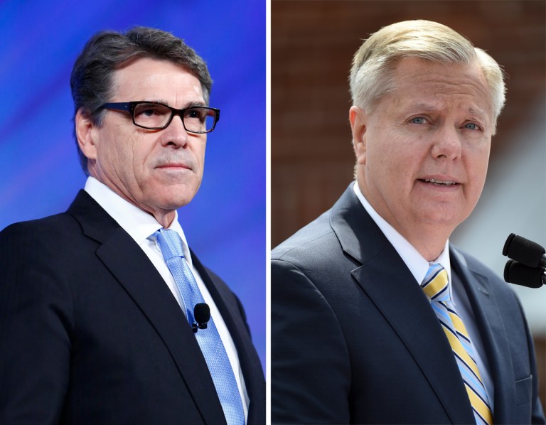 South Carolina Sen. Lindsey Graham (right) and former Texas Gov. Rick Perry share one trait that sets them apart from the other candidates storming the early primary states: They have military experience. (AP Photos)