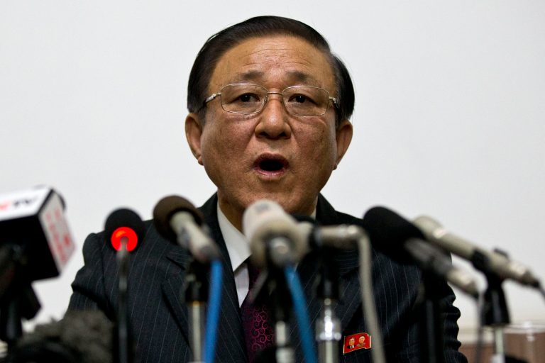 North Korean Ambassador to China Ji Jae-ryong speaks at a press conference held at the North Korean Embassy in Beijing, China, Wednesday, Jan. 29, 2014. (AP Photo/Alexander F. Yuan)