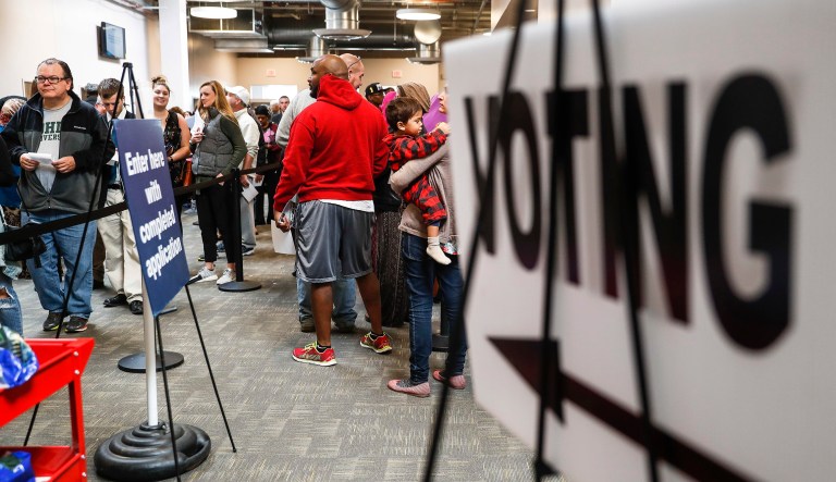 At issue in Husted v. Randolph Institute is whether Ohio's voter registration list-maintenance process -- using a voter's inactivity as reason to send a confirmation notice -- is lawful. (AP Photo/John Minchillo)